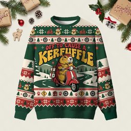 Off To Cause A Kerfuffle Ugly Christmas Sweater Cold Weather Clothes Xmas Apparel