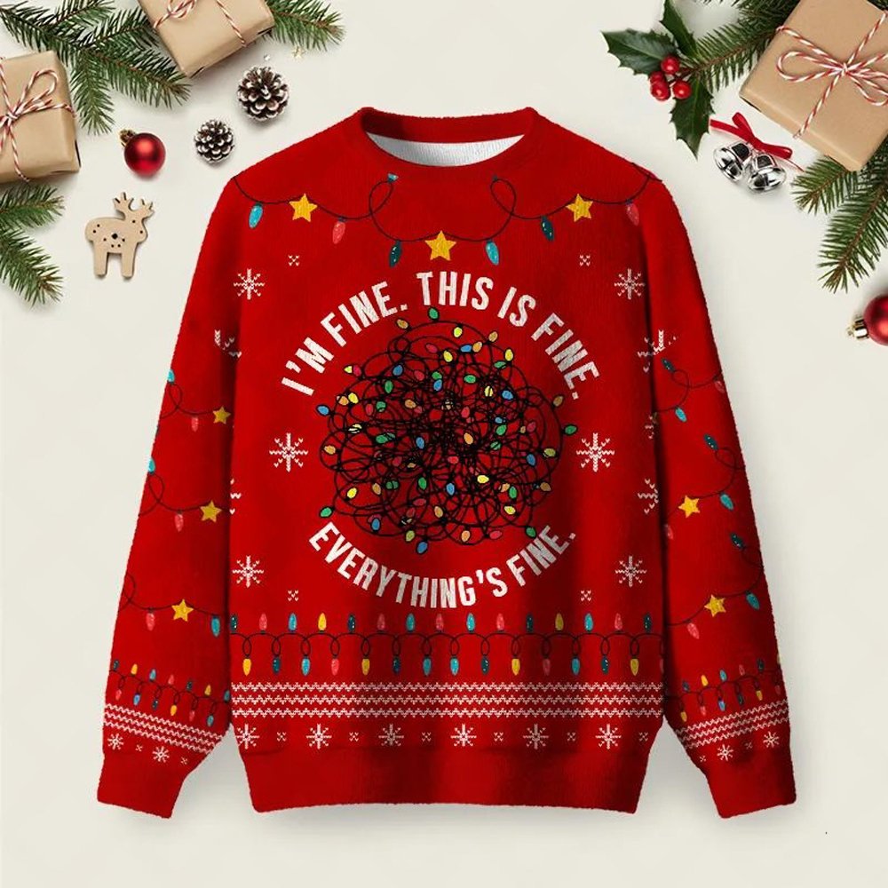 Everything Is Fine Red Ugly Christmas Sweater Warm Clothes For Winter Christmas Attire Gifts.jpeg