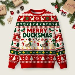 Merry Ducksmas Ugly Christmas Sweater Cute Xmas Party Outfits Christmas Clothes.png