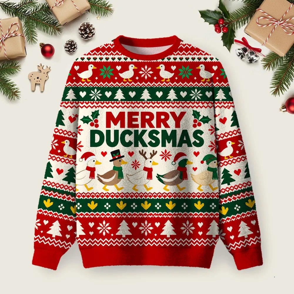 Merry Ducksmas Ugly Christmas Sweater Cute Xmas Party Outfits Christmas Clothes.png