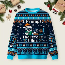 I Prompt Therefore I Am Ugly Christmas Sweater Xmas Meme Clothes Christmas Apparel.png