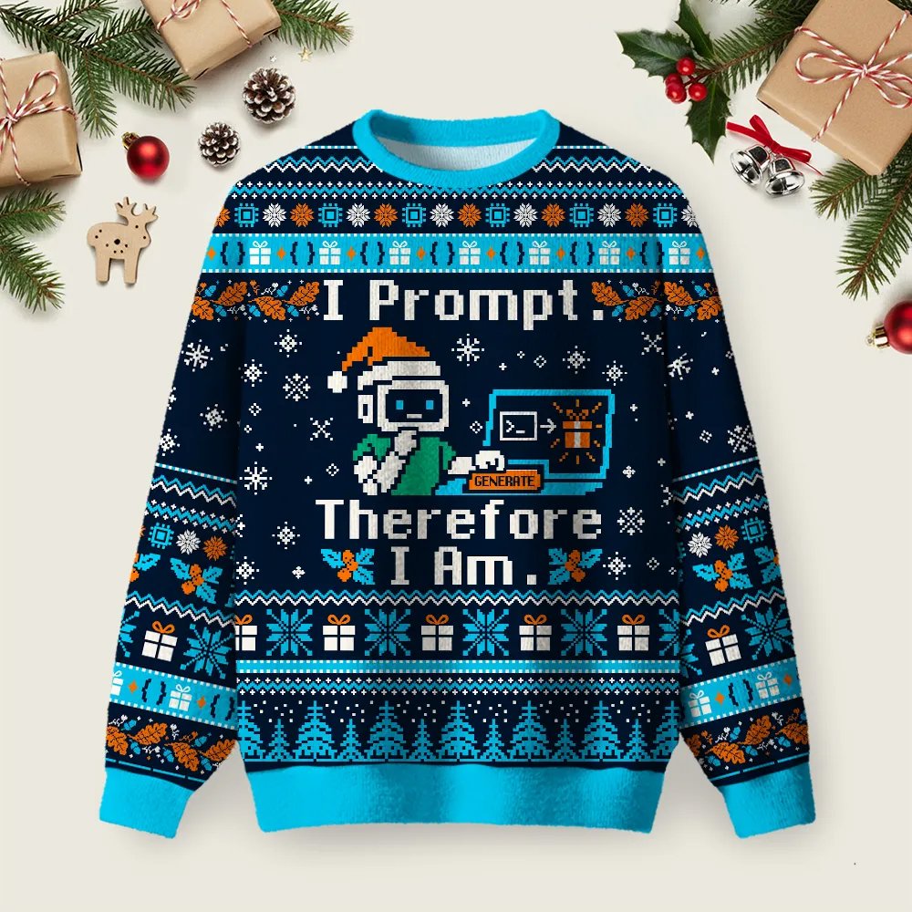 I Prompt Therefore I Am Ugly Christmas Sweater Xmas Meme Clothes Christmas Apparel.png