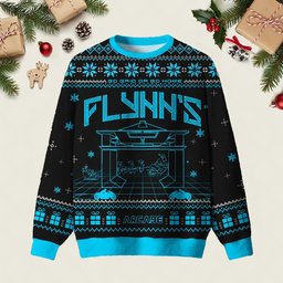 Flynn_s Arcade Ugly Christmas Sweater Funny Xmas Clothing Ideas Holiday Attire Gifts