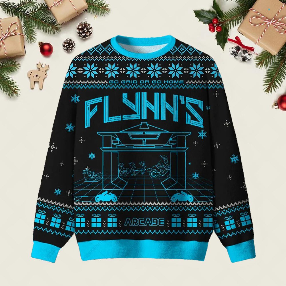 Flynn_s Arcade Ugly Christmas Sweater Funny Xmas Clothing Ideas Holiday Attire Gifts