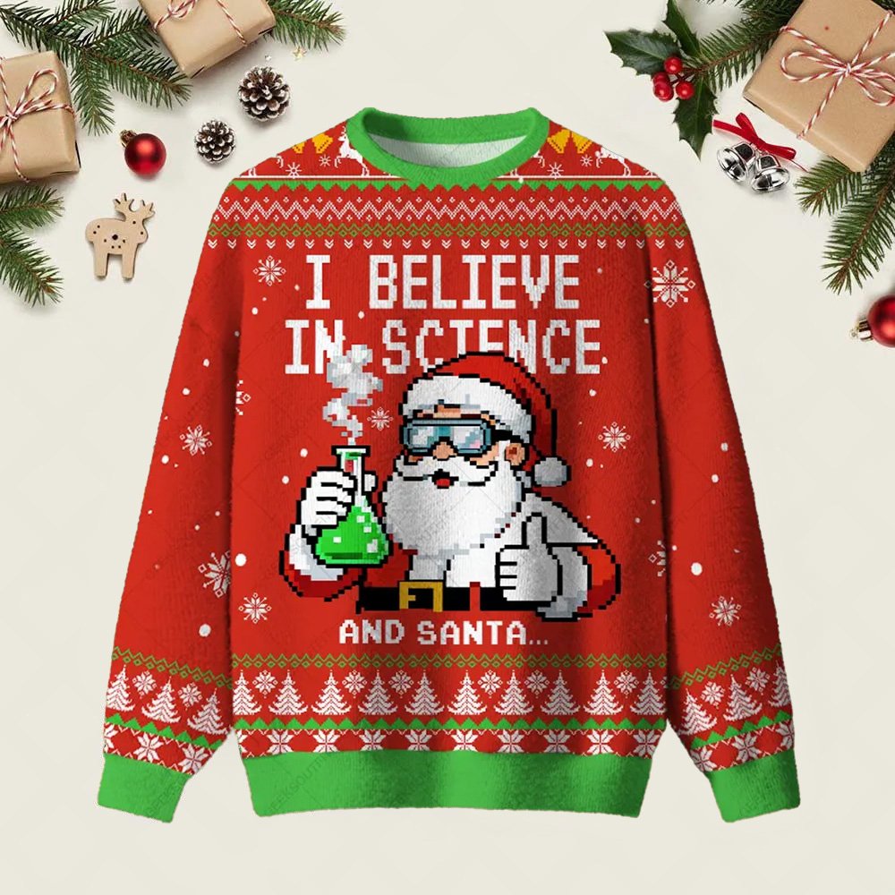I Believe In Science And Santa Ugly Christmas Sweater Winter Apparel Christmas Gifts