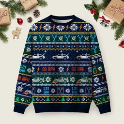 Futuristic Time Machine Ugly Christmas Sweater Christmas Vacation Apparel Xmas Gifts