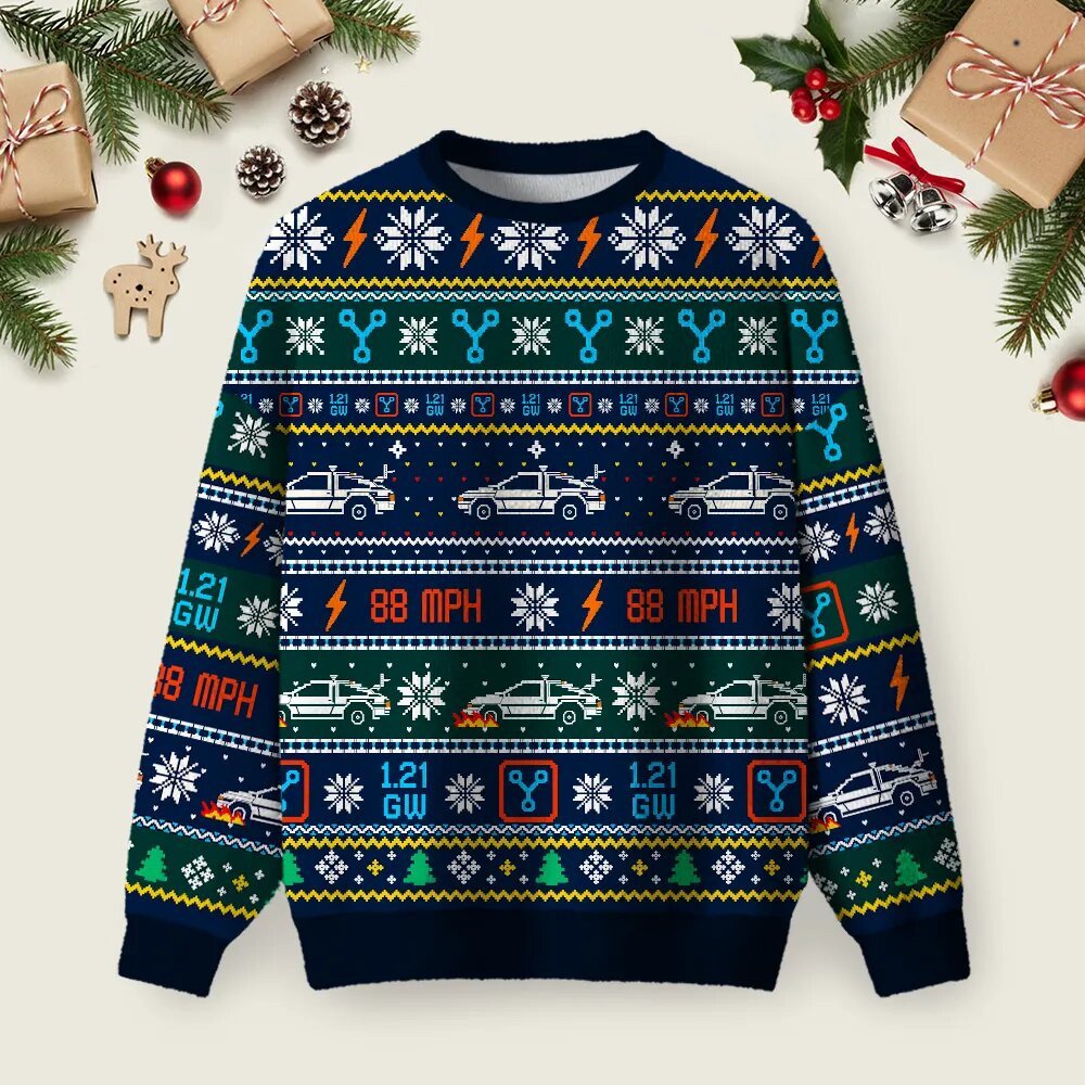 Futuristic Time Machine Ugly Christmas Sweater Christmas Vacation Apparel Xmas Gifts