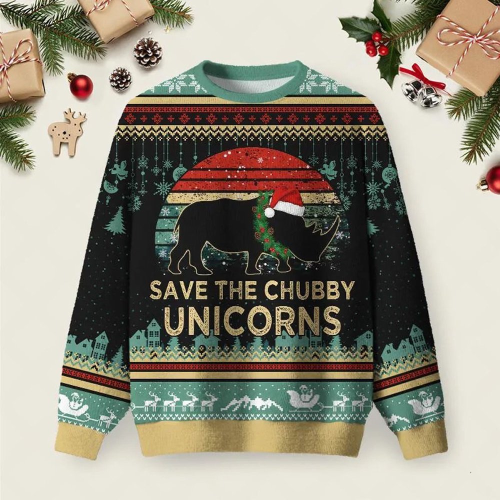 Save The Chubby Unicorns Ugly Christmas Sweater Winter Apparel Christmas Attire Gifts.jpeg