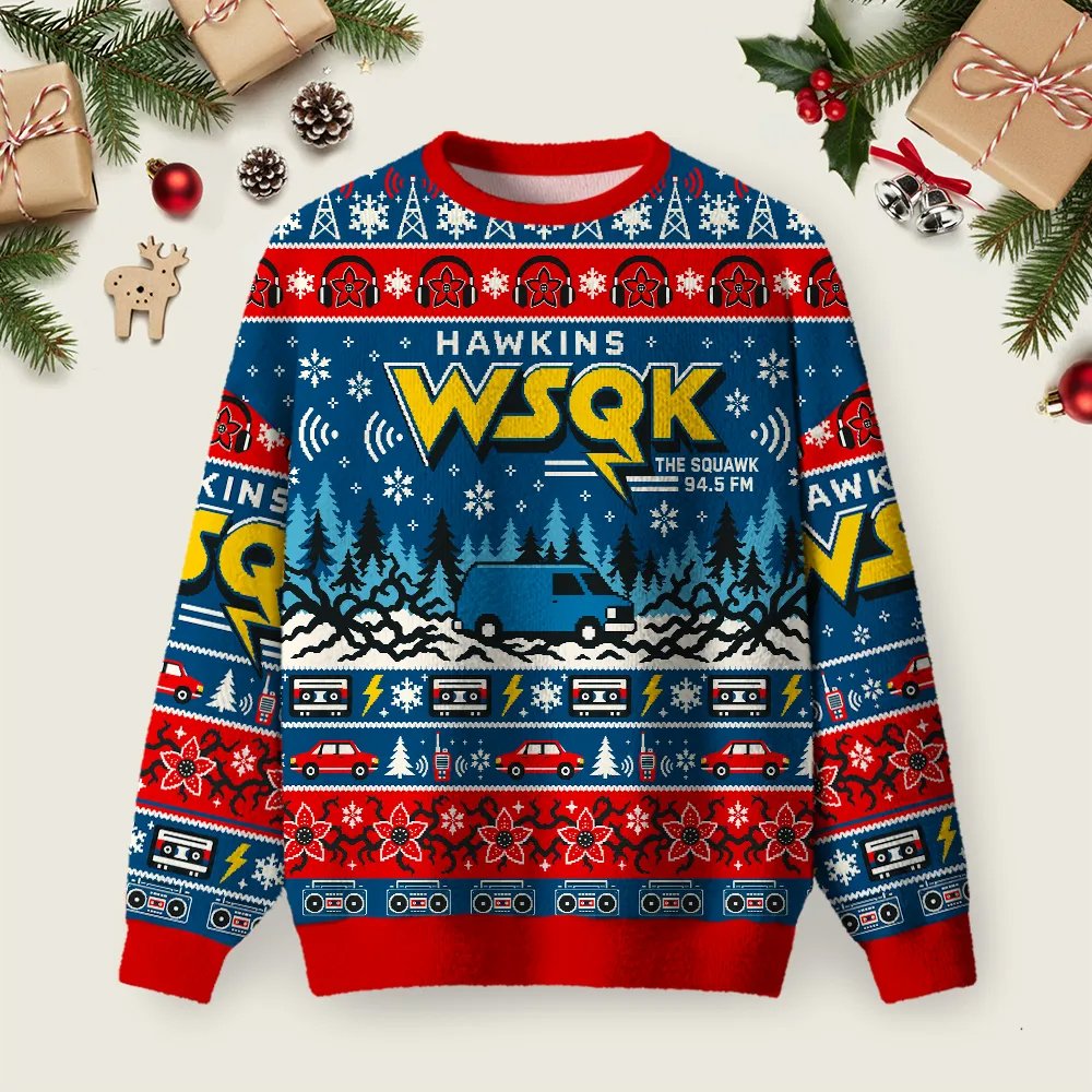 Retro 80s Town Radio Station Ugly Christmas Sweater Winter Warm Clothes Xmas Attire.png