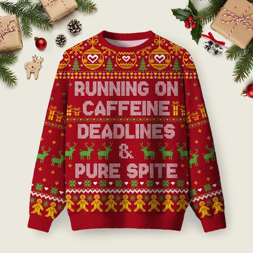 Running On Caffeine Ugly Christmas Sweater Christmas Apparel Xmas Party Outfits Ideas