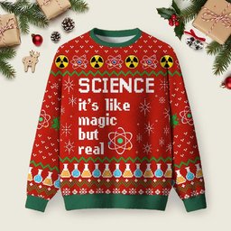 Science It_s Like Magic But Real Ugly Christmas Sweater Warm Clothes For Winter Gifts