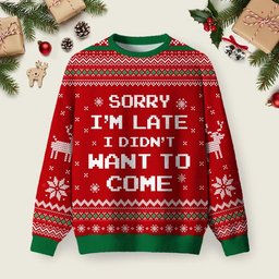 Sorry I_m Late I didn_t Want To Come Ugly Christmas Sweater Xmas Clothes Winter Attire