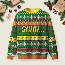 Shhh No One Cares Ugly Christmas Sweater Cold Weather Clothes Christmas Apparel.jpeg