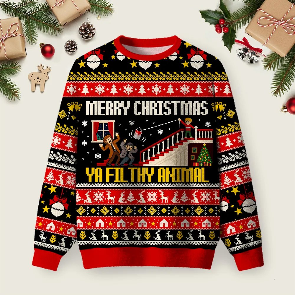 Prank House Intruder Ugly Christmas Sweater Casual Christmas Outfits Winter Apparel.png