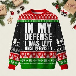 In My Defense I Was Left Unsupervised Ugly Christmas Sweater Xmas Attire Gifts