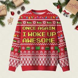 Once Again I Woke Up Awesome Ugly Christmas Sweater Cold Weather Clothes Christmas Gifts