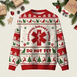 Emotional Support Human Ugly Christmas Sweater Funny Holiday Sweaters Gifts For Pet Owners