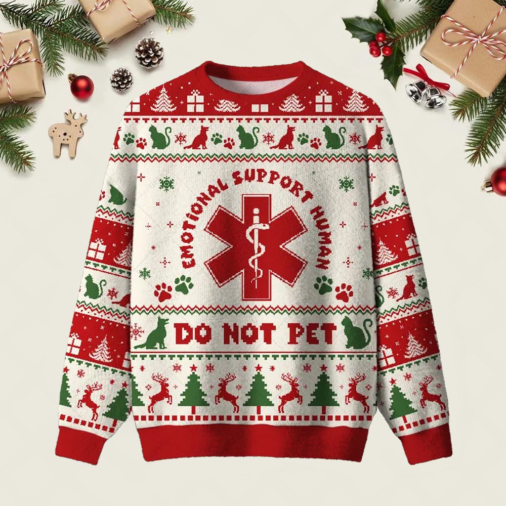 Emotional Support Human Ugly Christmas Sweater Funny Holiday Sweaters Gifts For Pet Owners