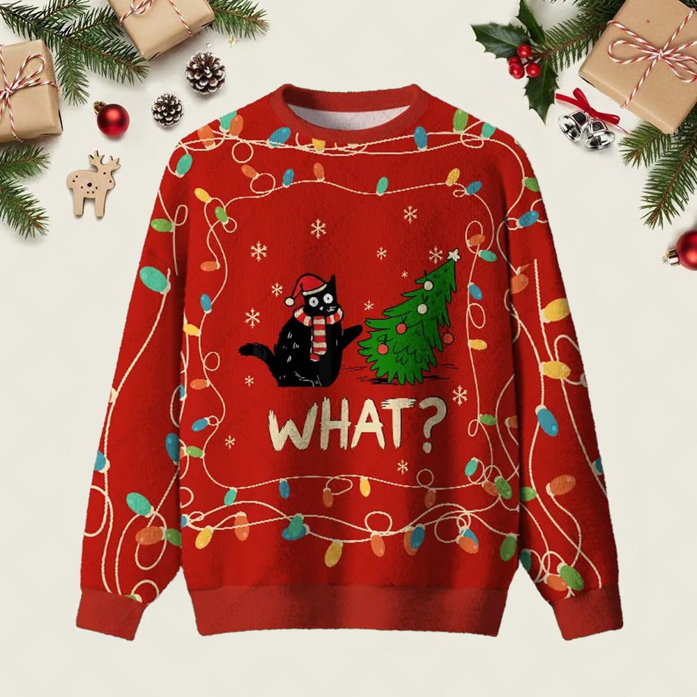 Christmas Cat What Red Ugly Christmas Sweater Funny Xmas Sweaters Gifts For Cat Lovers