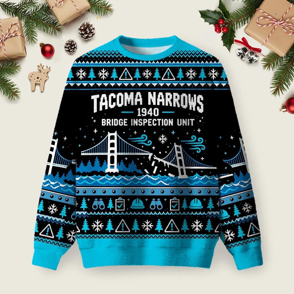 Tacoma Narrows 1940 Bridge Inspection Unit Ugly Christmas Sweater Holiday Apparel Gifts