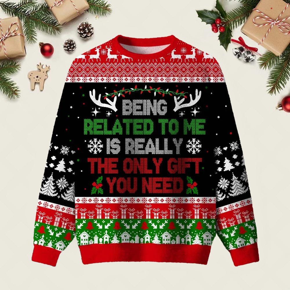Being Related To Me Ugly Christmas Sweater Funny Holiday Sweaters Xmas Gifts For BFF