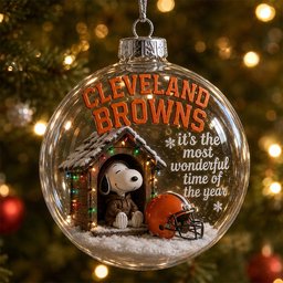Cleveland Browns x Snoopy Christmas Snow Globe Ornament Xmas Tree Decorations Xmas Gift For Wife