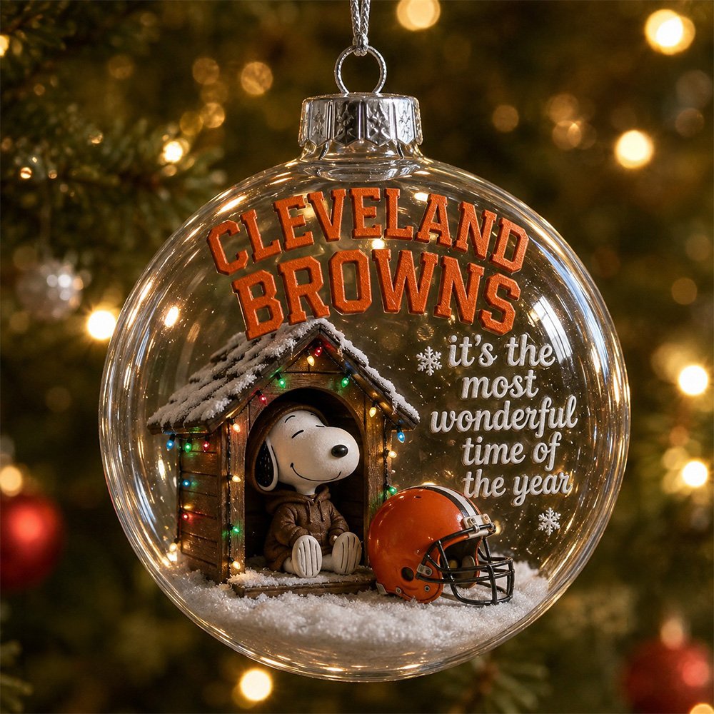 Cleveland Browns x Snoopy Christmas Snow Globe Ornament Xmas Tree Decorations Xmas Gift For Wife