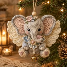 Elephant Angel Crochet Christmas Ornament Christmas Display Decor Xmas Gifts For Her
