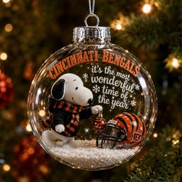 Cincinnati Bengals x Snoopy Christmas Snow Globe Ornament Xmas Tree Decorations Xmas Gift For Her