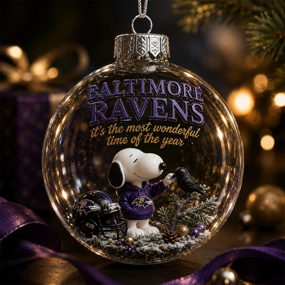 Baltimore Ravens x Snoopy Christmas Snow Globe Ornament Christmas Decoration Cool Christmas Gifts