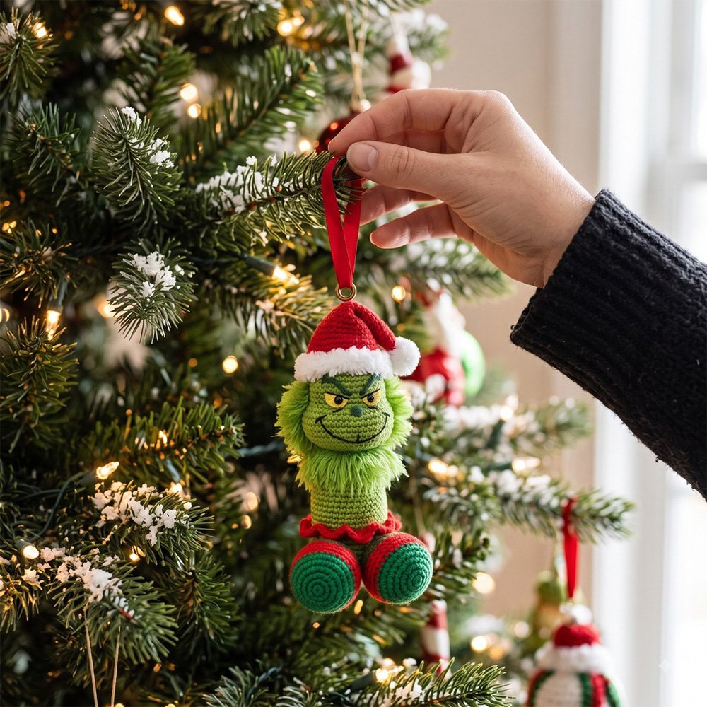 The Grinch Santa Hat 2026 Christmas Crochet Ornament Vintage Xmas Ornaments Keepsake Xmas Gifts