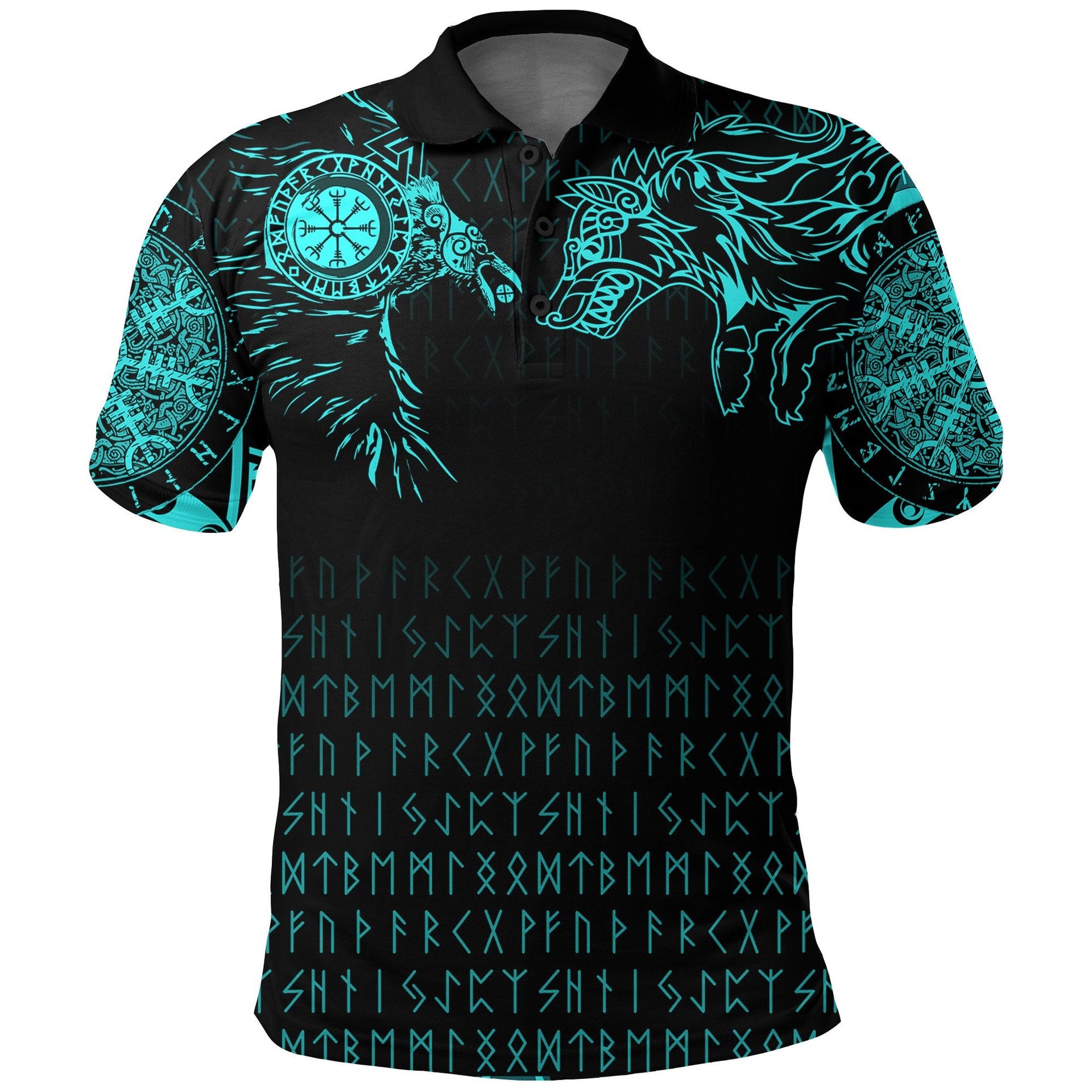 Viking Style - Vikingstyle.co Viking Polo Shirt - Raven and Wolf Special Tattoo A7 VKNGB