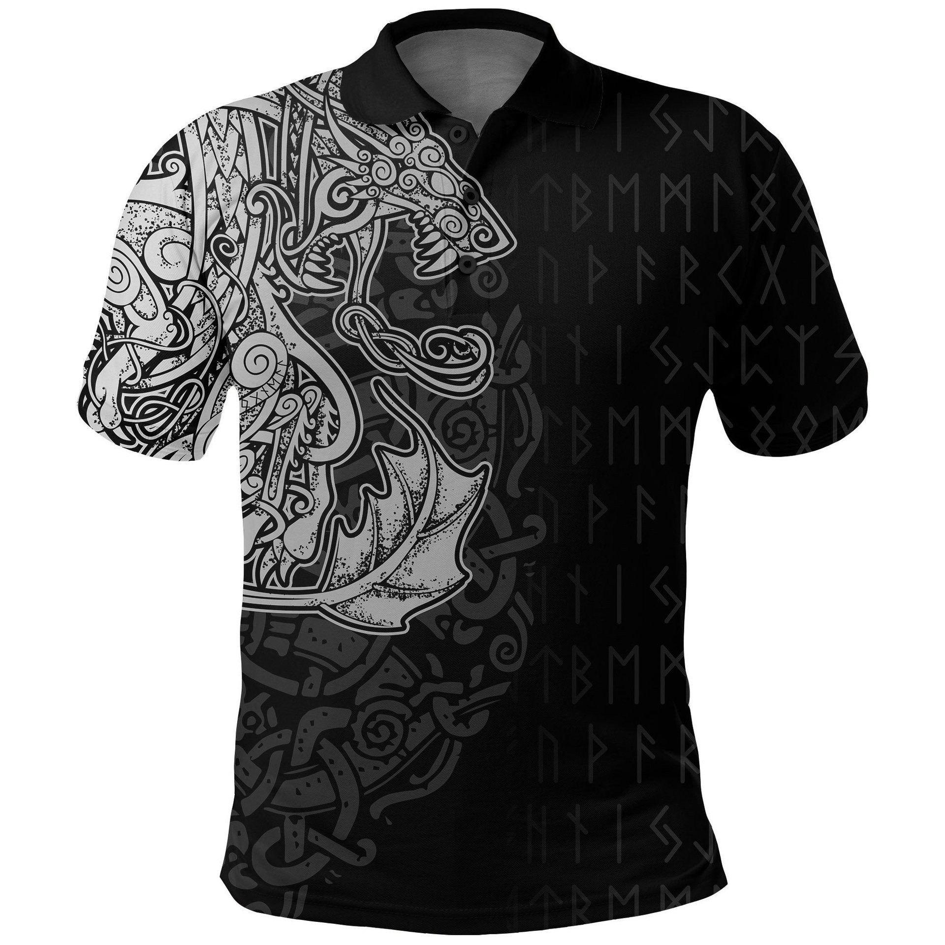Viking Style - Vikingstyle.co Viking Style Polo Shirt Fenrir och Jormungand - Special Tattoo Style A7 VKNGB
