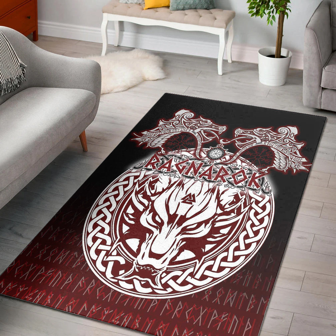 VikingStyle Area Rug -Ragnarok Fenrir,Valknut and Vegvisir Area Rug A35 ...