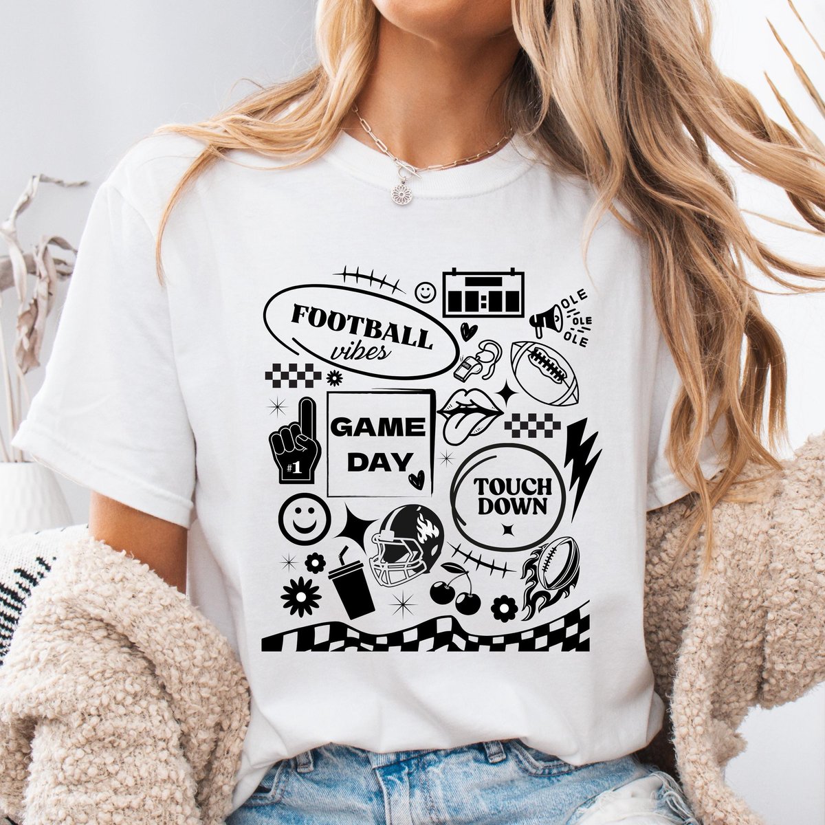 Retro game day football graphic T-shirt