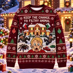 Home Alone Keep The Change ugly Christmas sweater holiday scene