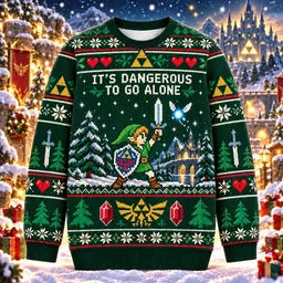 Zelda It’s Dangerous To Go Alone ugly Christmas sweater holiday scene