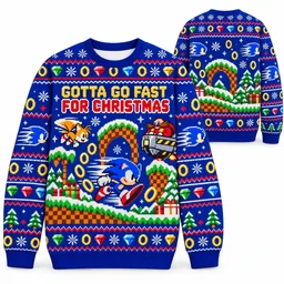 Sonic Gotta Go Fast For Christmas ugly sweater front and back all-over-print mockup