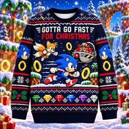 Sonic Gotta Go Fast For Christmas ugly sweater holiday scene