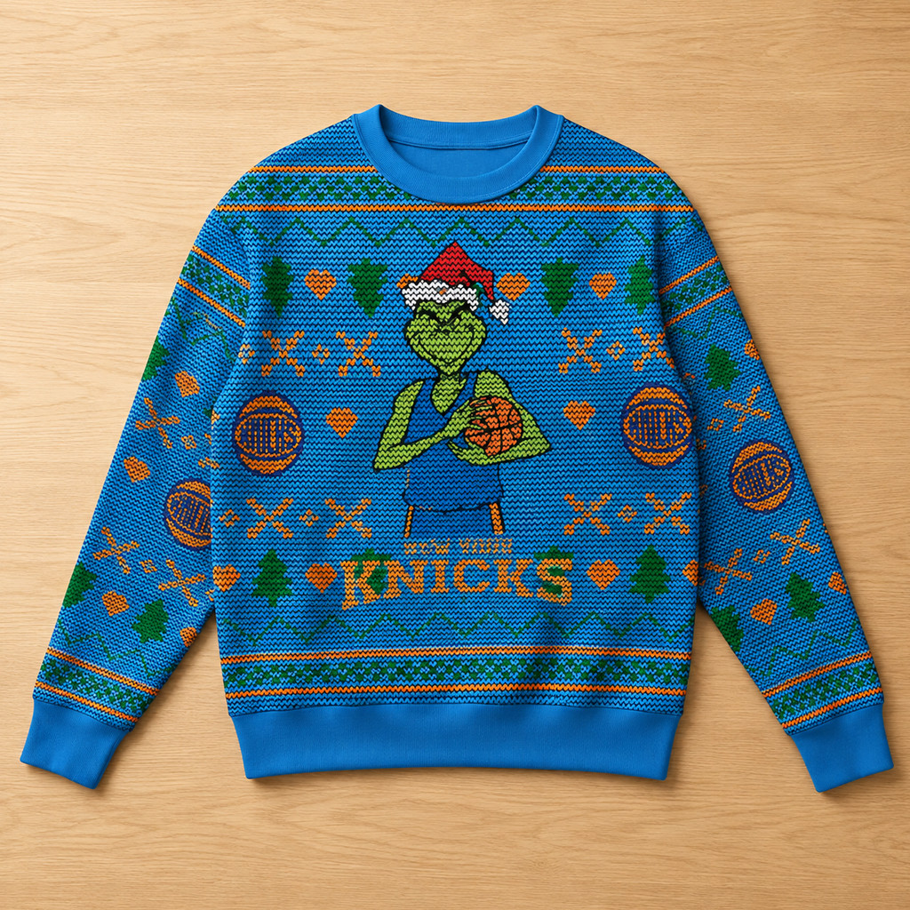 Unisex New York Knicks Grinch Ugly Christmas Sweater 2026 for Basketball Fans