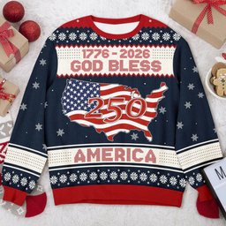Unisex 1776-2026 God Bless America 250th Ugly Christmas Sweater for Patriotic Fans
