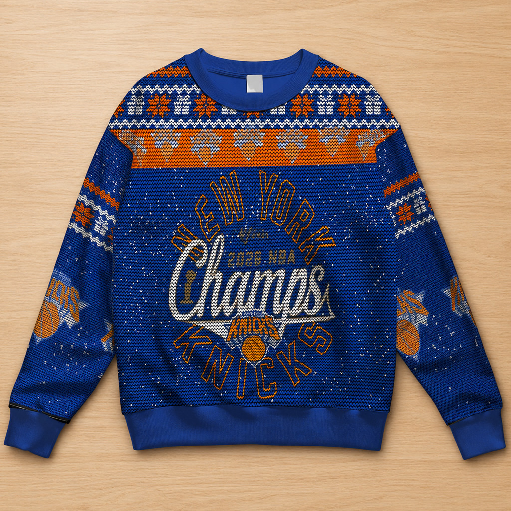 Unisex New York Knicks Champions 2026 Ugly Christmas Sweater for Basketball Fans