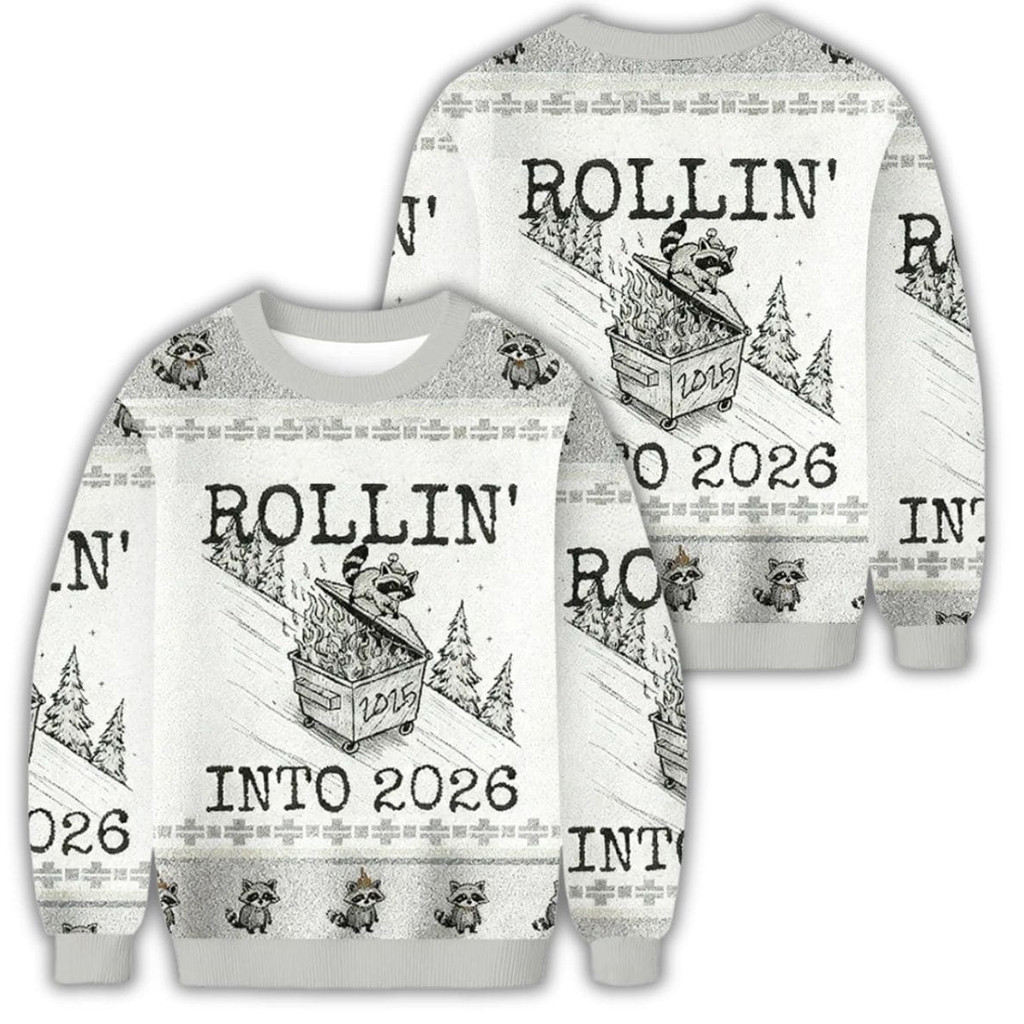 Unisex Funny Raccoon Rollin’ Into 2026 Christmas Ugly Sweater for Christmas Fans