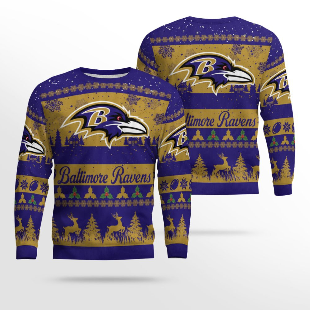 2026 Christmas Ravens Festive Reindeer Tree Ugly Sweater