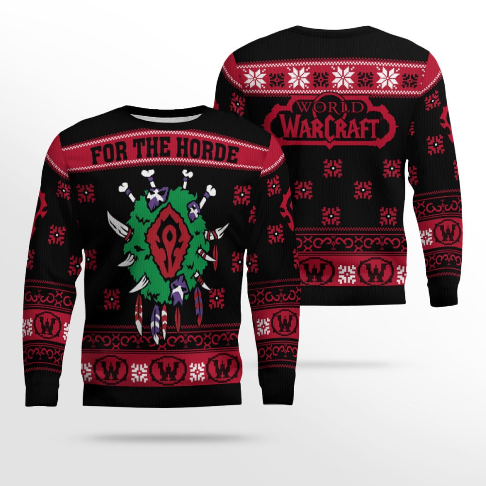 World of Warcraft For The Horde Wreath Holiday Ugly Sweater 2026