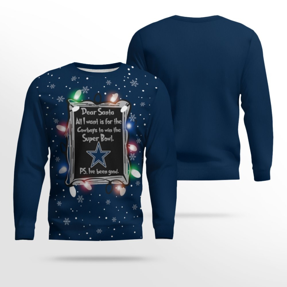 Dallas Cowboys Dear Santa To Win Super Bowl Ugly Christmas Sweater 2026
