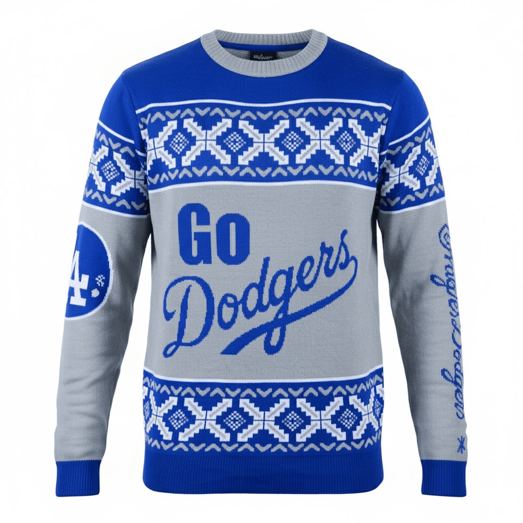Los Angeles Dodgers Klew Gray Exclusive Slogan Ugly Christmas Sweater