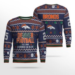 Orange &amp; Blue Denver Broncos Ugly Christmas Sweater 2026