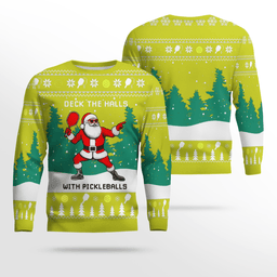 Funny Deck The Hall Pickleball Santa Ugly Christmas Sweater Yellow (Copy)