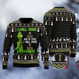 Black Velvet Grinch Will Drink Everywhere Ugly Sweater